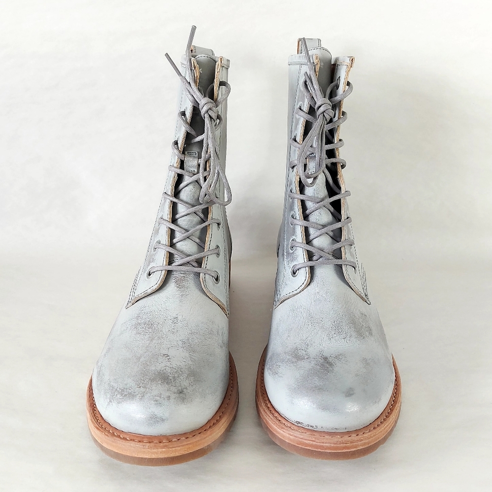Frye Veronica Combat Boot Mid-Calf Laceup Women Size 11 Silver Burnished Leather - Picture 2 of 16